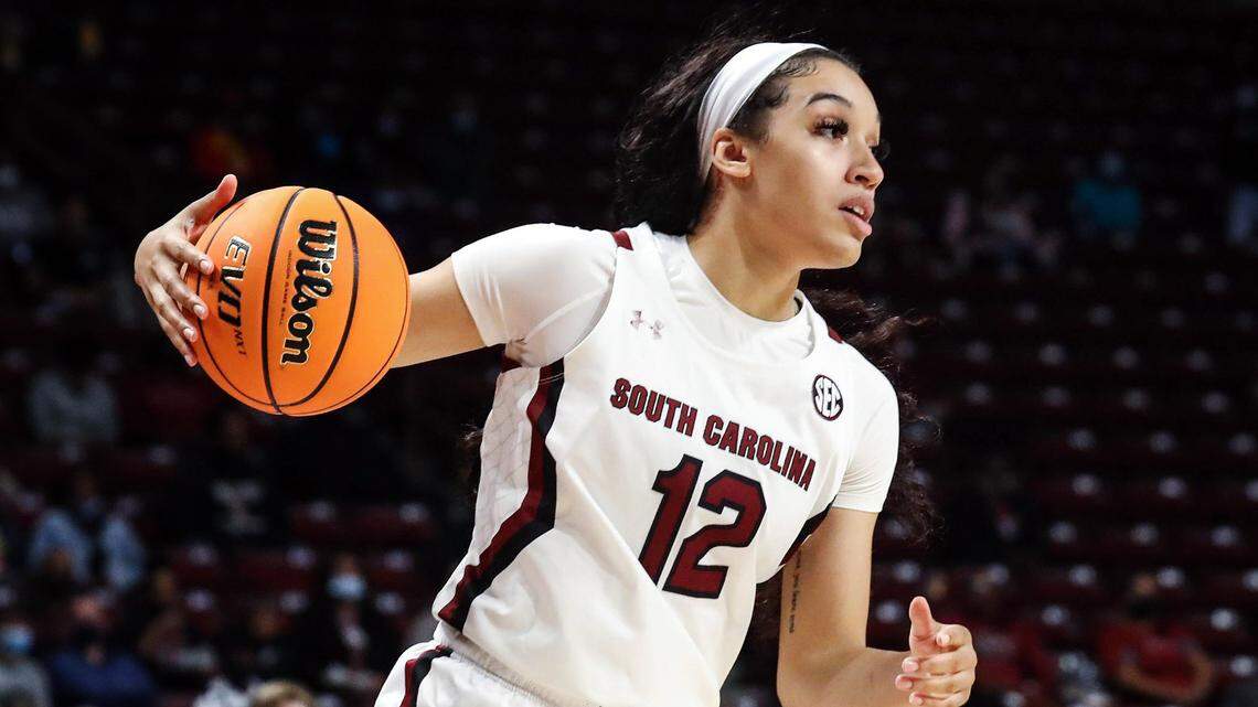South Carolina’s Brea Beal dribbles Nov. 1 in South Carolina’s game against Benedict at Colonial Life Arena.