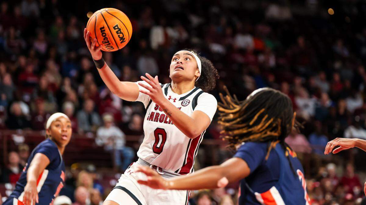 South Carolina Gamecocks guard Te-Hina Paopao (0) drives against the Morgan State Lady Bears in the first half at Colonial Life Arena.