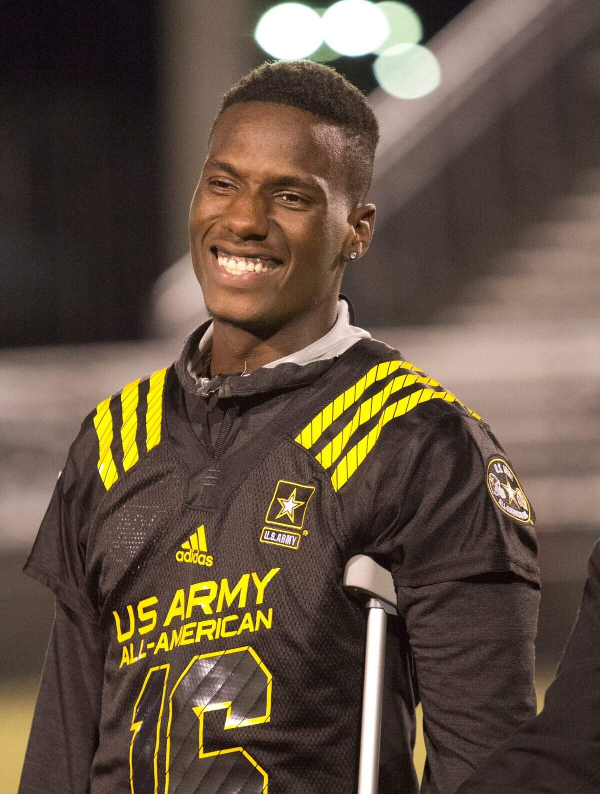 Conway’s Bryan Edward’s gets inducted into the U.S. Army All-American Bowl prior to the playoff game against Westwood. Conway lost 34-13 to Westwood in the first round of the Class AAAA, Division I playoffs Friday night. Nov. 20, 2015.