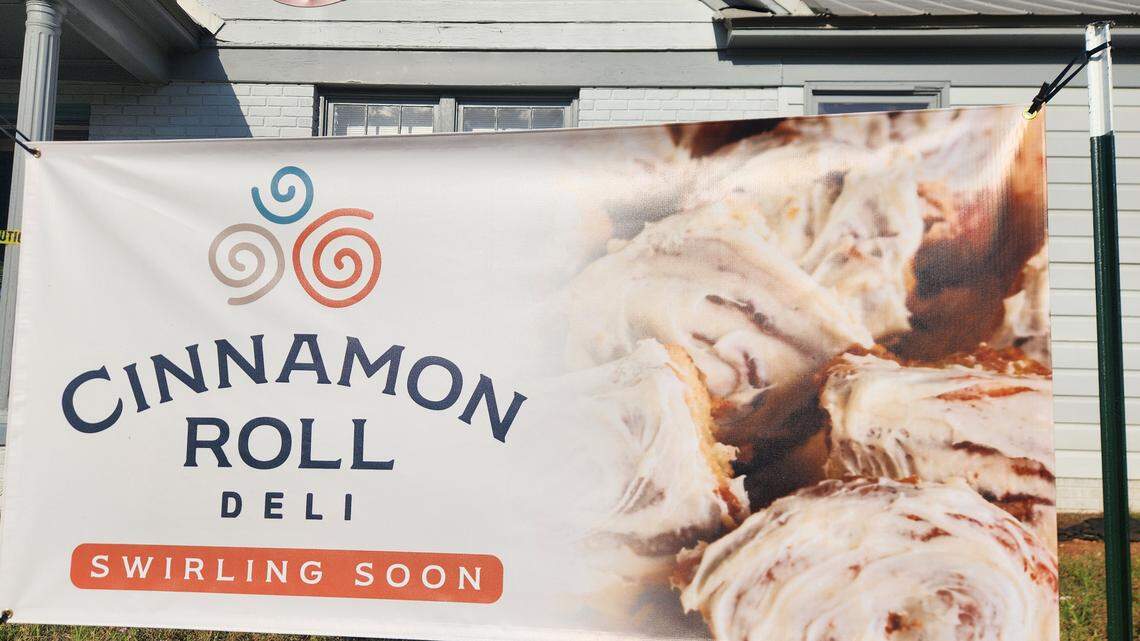 A sign at 309 S. Lake Drive in Lexington notes that Cinnamon Roll Deli will be “swirling soon” at that location.