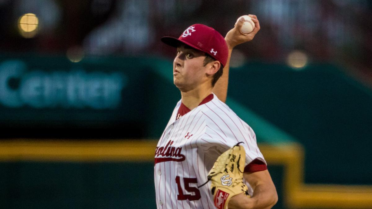 South Carolina pitcher Adam Hill pitches against the Tennessee Volunteers during the first inning Thursday at Founders Park. Hill, who returned from injury, showed little rustiness or discomfort through five no-hit innings.