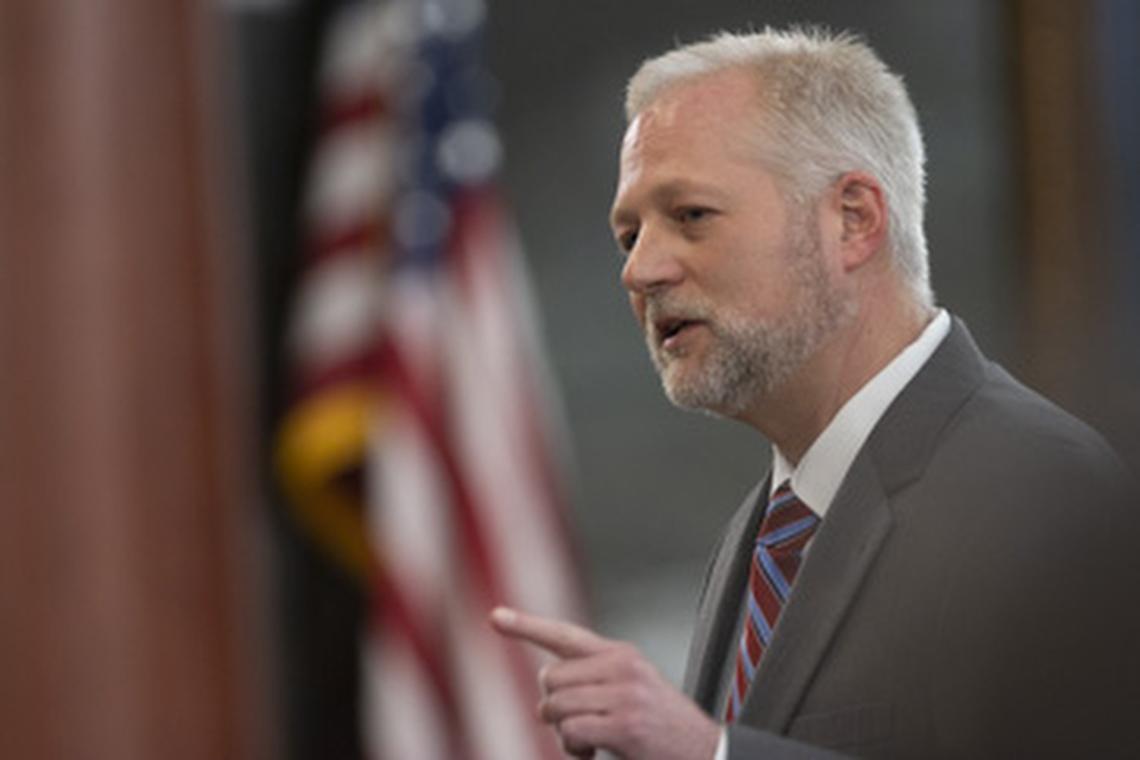11th circuit deputy solicitor Shawn Graham delivers opening arguments on the first day of Tim Jones’ trial in Lexington. 5/14/19