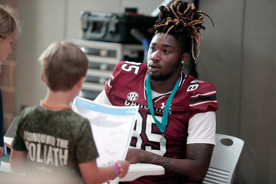 CJ Adams and the University of South Carolina football team freshmen took part in the annual Pigskin Poets reading event Friday, July 21, 2023 at the Drew Wellness Center in Columbia.