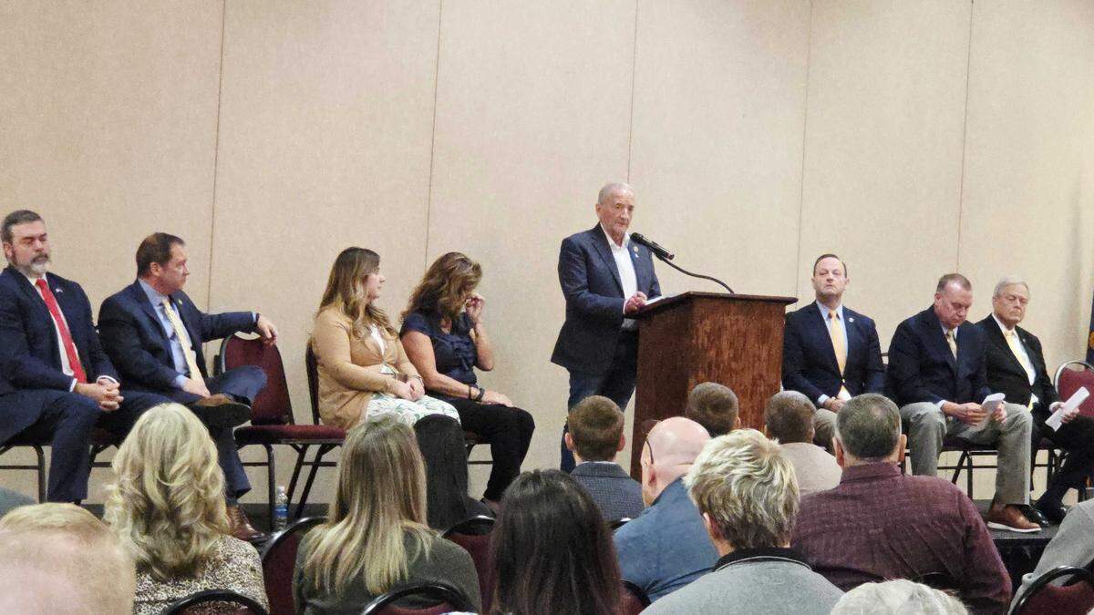 State Rep. Joe White, R-Newberry, speaks before a crowd, pushing for a bill that would change how members of the Judicial Merit Selection Committee are selected, in Columbia on Nov. 15, 2025.