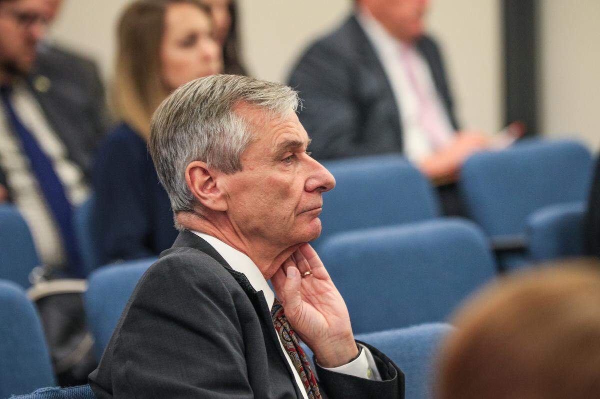 Dukes Scott, the former executive director of the Office of Regulatory, watches an October 25, 2017, hearing in the state Senate into how the V.C. Summer expansion project failed.