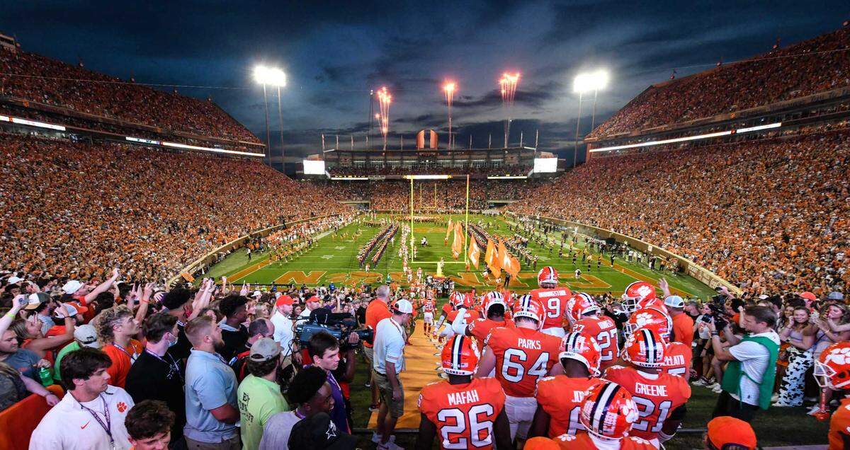 Oct 2, 2021; Clemson, South Carolina, USA; General view of the stadium prior to the game against the Boston College Eagles ad the Clemson Tigers at Memorial Stadium. Mandatory Credit: Adam Hagy-USA TODAY Sports