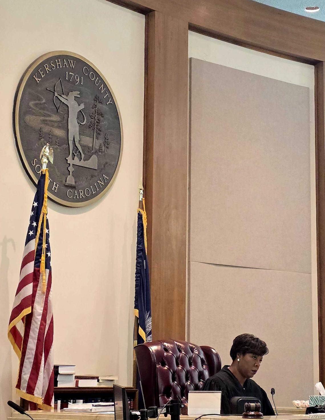 Fifth Circuit Judge Jocelyn Newman presides over a detention hearing in Kershaw County for John Anthony Heflin on Sept. 11, 2025.