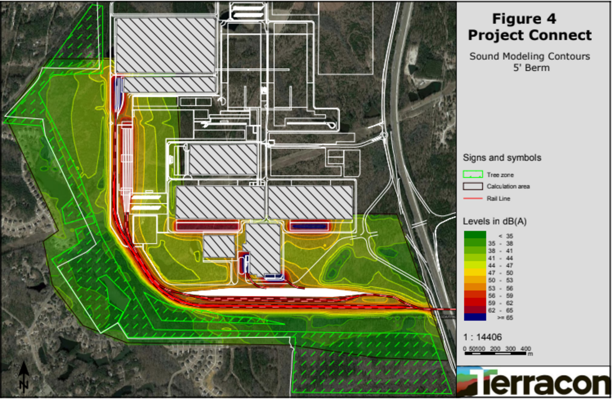 Scout Motors will build a new rail yard to ship electric vehicles. Residents worry it will mean new noise problems. This map shows the estimated sound levels at and near the rail yard when it’s complete.