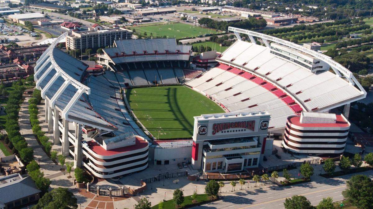 An aerial view of Williams-Brice Stadium from July 12, 2023.