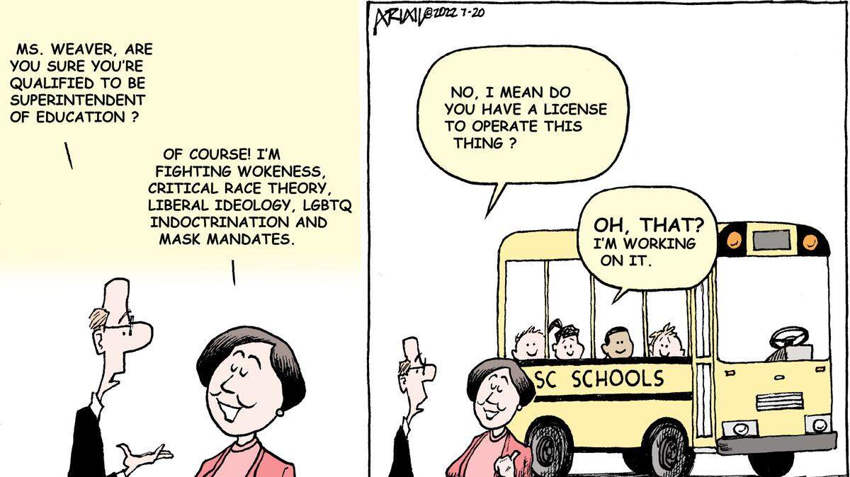 Robert Ariail editorial cartoon: Will SC superintendent candidate Ellen Weaver have the qualifications to lead South Carolina schools?