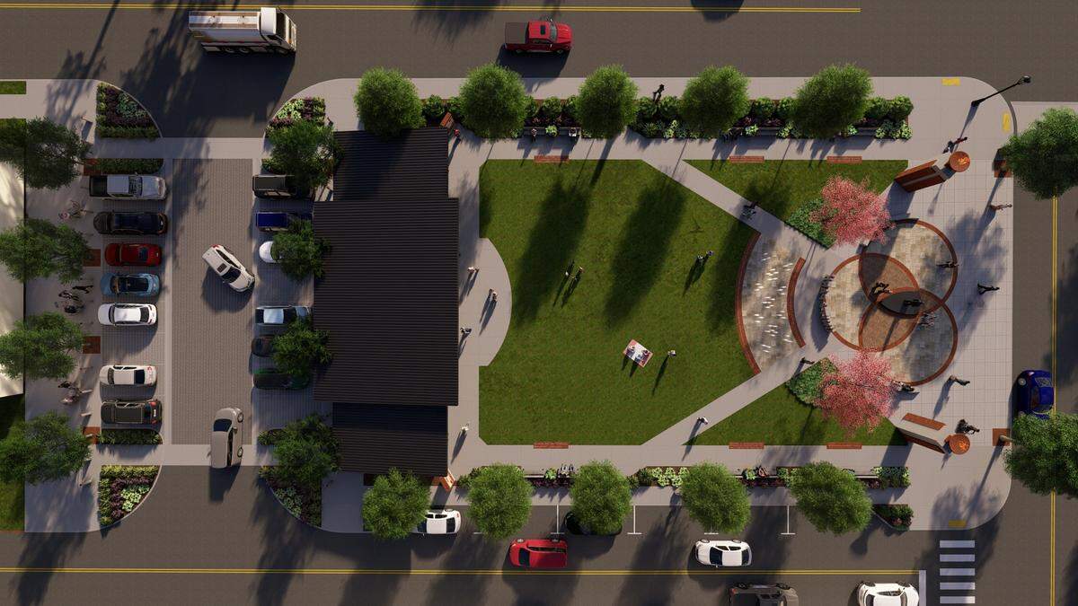 An artist’s rendering of the proposed Isaac Woodard Unity Park in Batesburg-Leesville, planned for the former jail site where the World War II veteran was beaten and blinded in 1946.