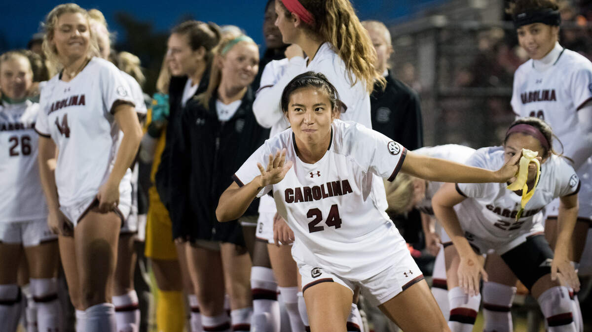 South Carolina’s Lauren Chang dances before kickoff against Texas A&M at Stone Stadium on Oct. 25, 2018, in Columbia, S.C.