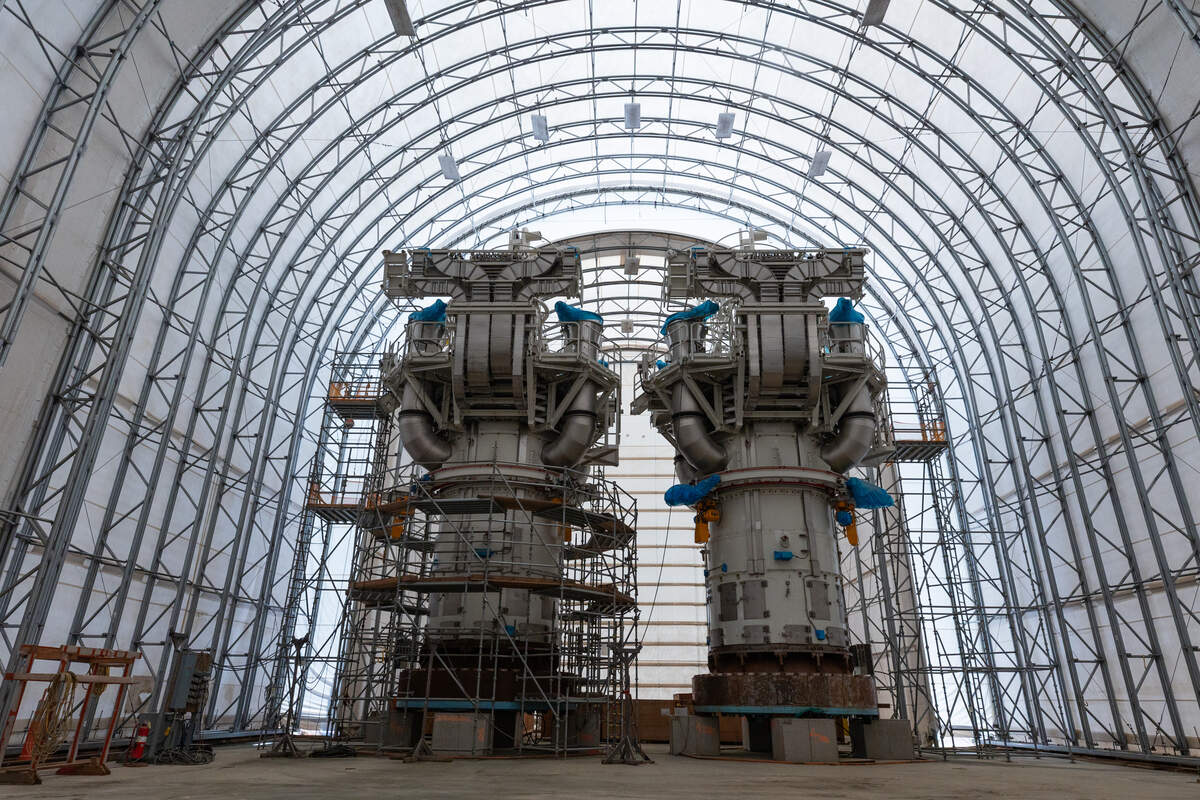 Two nuclear reactors are protected under a three-story tall metal and fabric structure at the Santee Cooper nuclear site on Tuesday, May 19, 2026. The V.C. Summer nuclear site is in Fairfield County northwest of Columbia, SC.