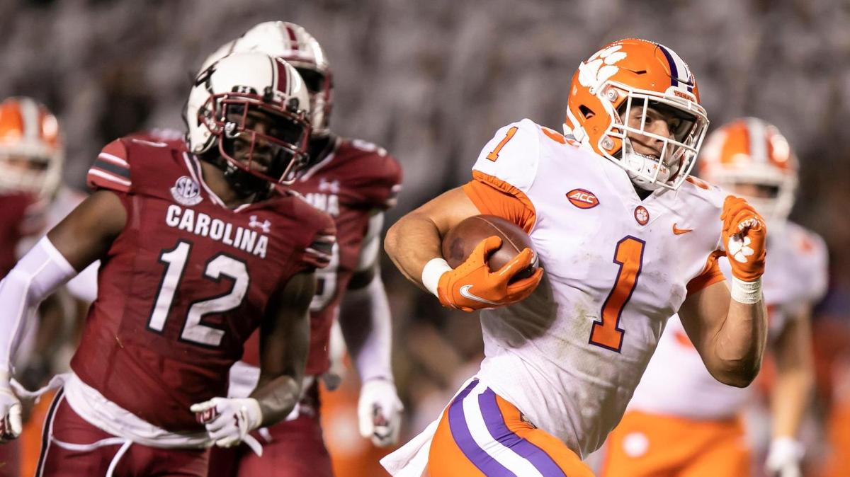 Clemson running back Will Shipley carries the ball in for a touchdown during the Tigers’ regular-season finale against South Carolina on Saturday at Williams-Brice Stadium in Columbia.