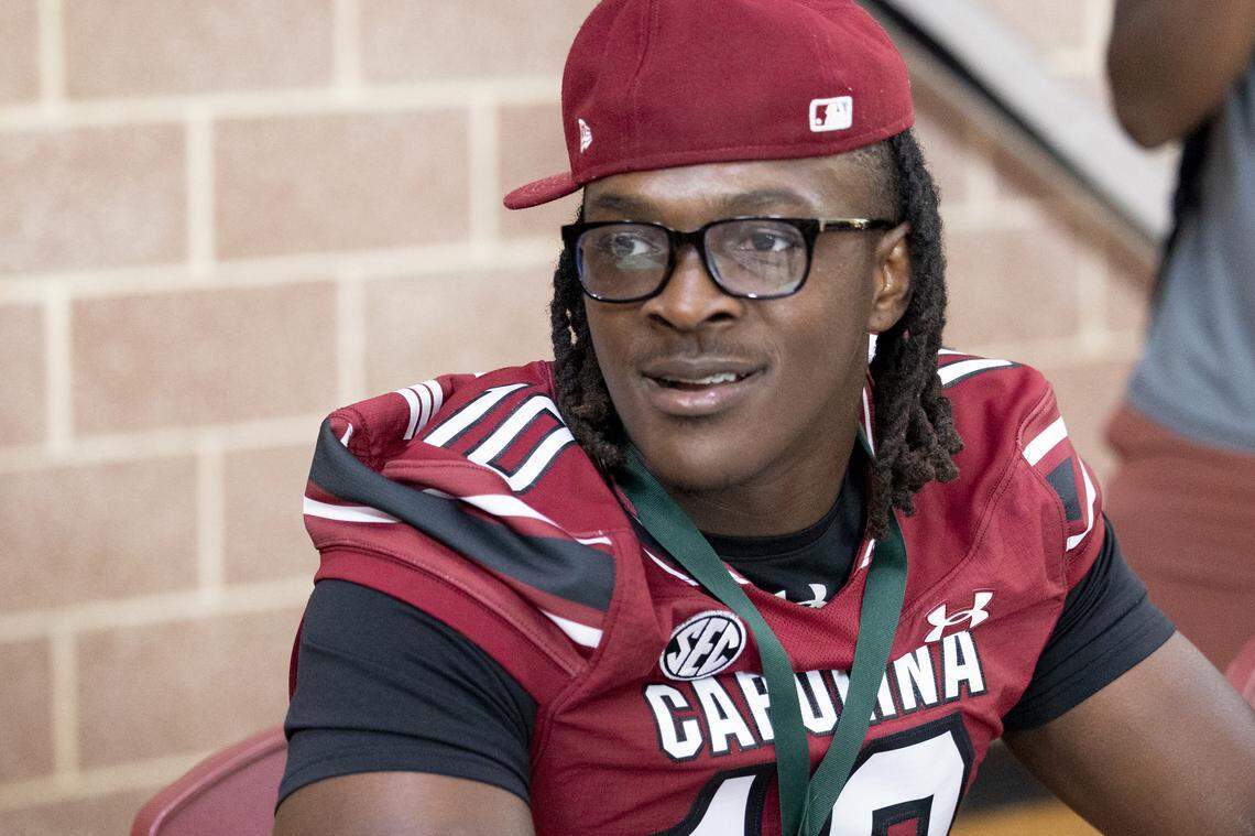 South Carolina football freshman Wendell Gregory (10) appears at the annual Pigskin Poets event held Friday, July 12, 2024 at Drew Wellness Center in Columbia.