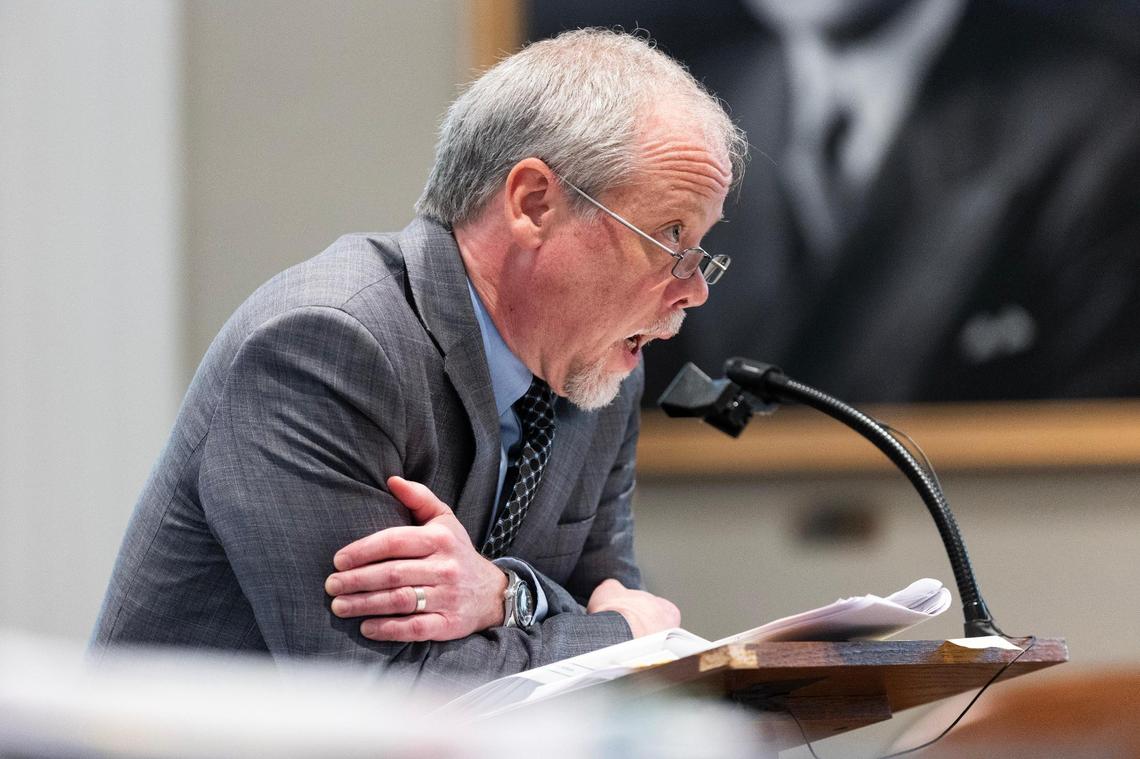 Prosecutor Creighton Waters cross examines Alex Murdaugh during Murdaugh’s trial for murder at the Colleton County Courthouse on Friday, February 24, 2023. Joshua Boucher/The State/Pool