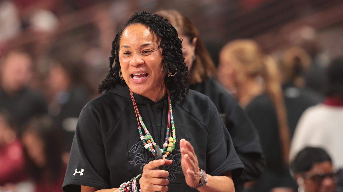 University of South Carolina Head Coach Dawn Staley dances during the GarNET & Black Madness on Tue., Oct. 21, 2025 at Colonial Life Arena.