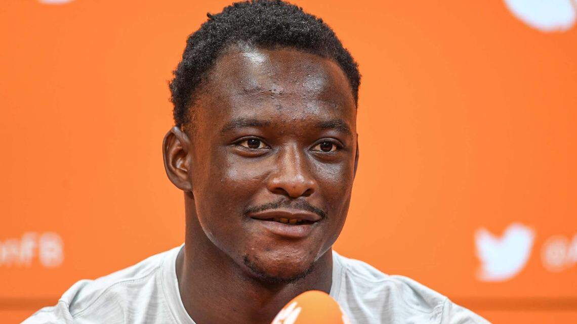 Clemson safety Andrew Mukuba talks with media during midweek press conference at the Smart Family Media Center in Clemson, S.C. Wednesday, August 30, 2023.