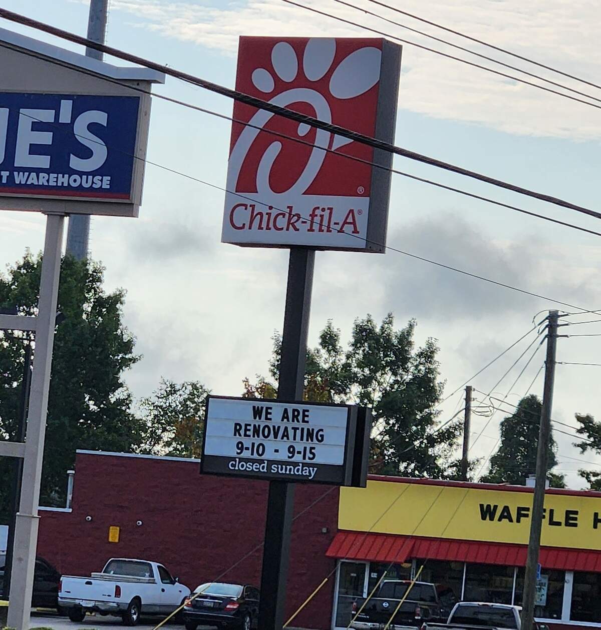 The sign at the Chick-fil-A on Garners Ferry Road in Columbia notes it is being renovated through Sept. 15.