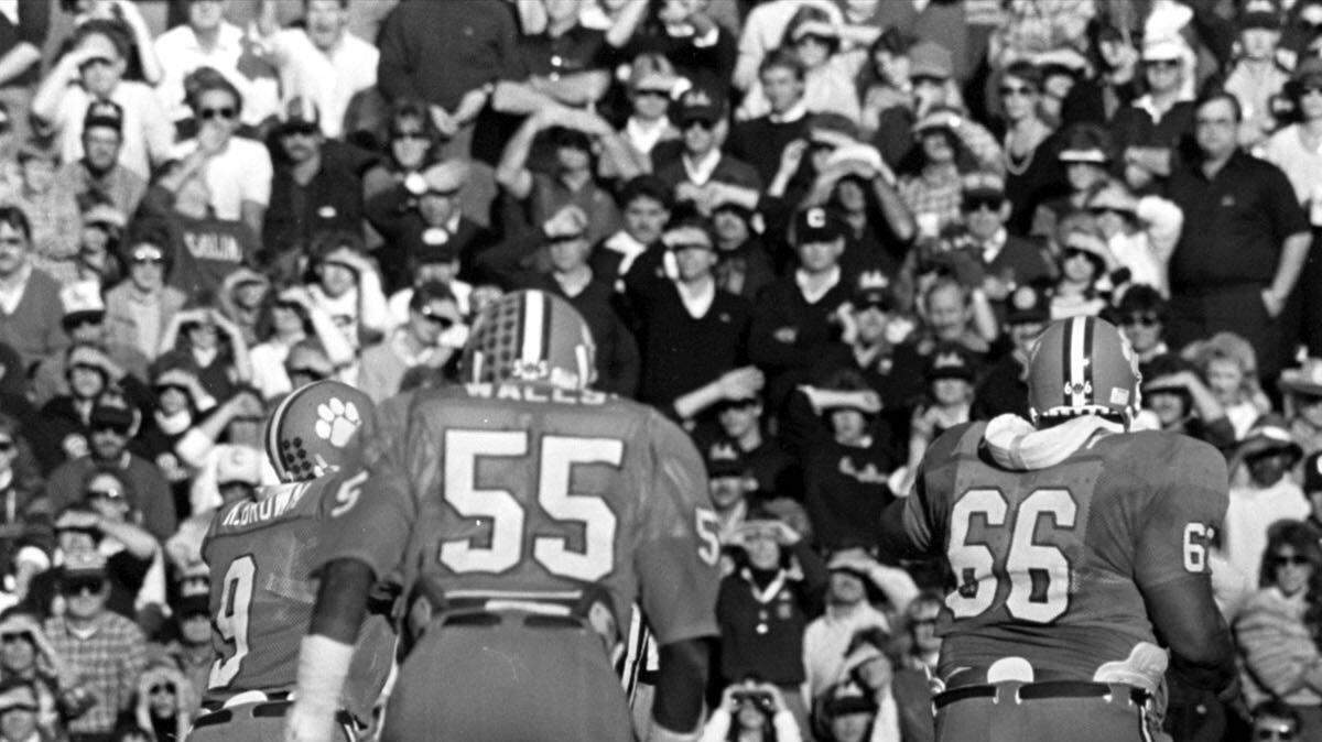 Clemson's William "Refrigerator" Perry barrels down on USC quarterback Mike Hold during the 1984 game, a 22-21 Gamecocks victory.