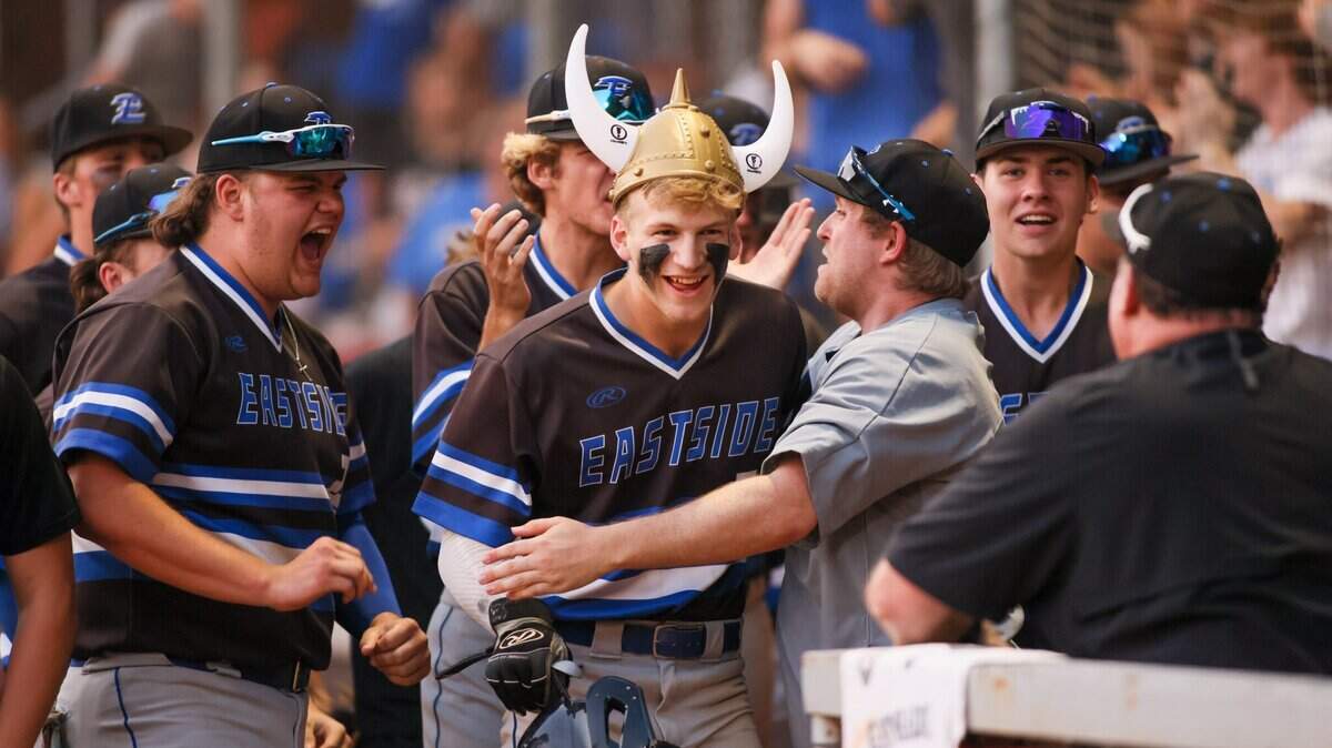 Eastside players celebrate during the first game of the Class 4A Upper State baseball championship against AC Fora on Wednesday, May 18, 2022.