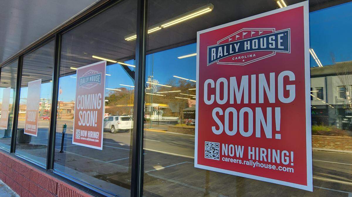 Signs in the windows at 818 Harden St. in Five Points in Columbia tout that Rally House Carolina is coming soon.