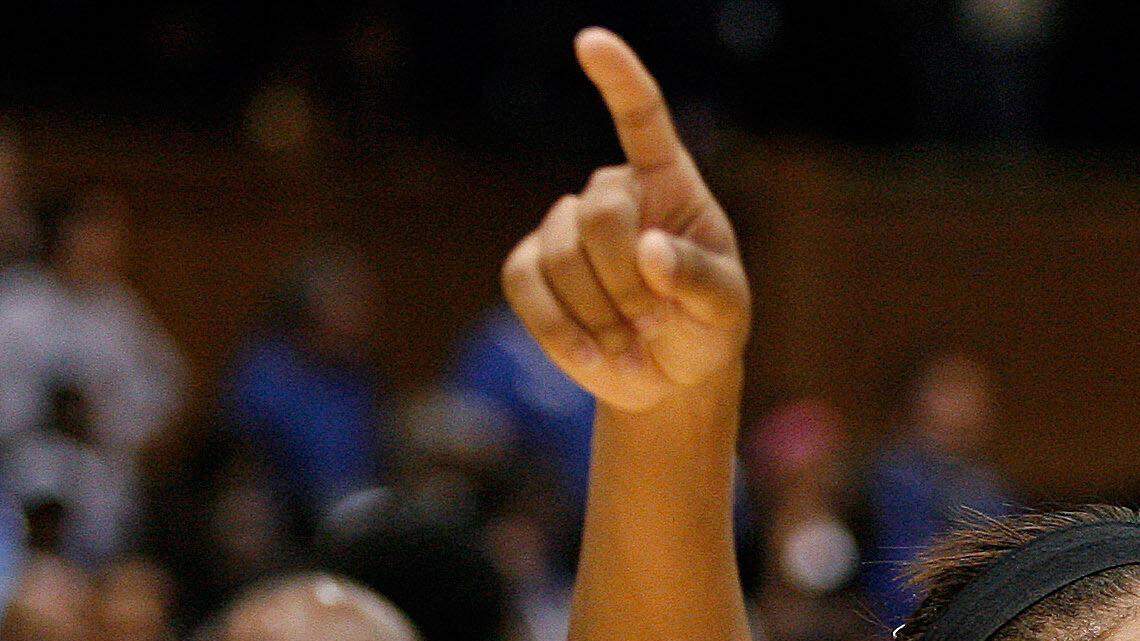Dec 7, 2014; Durham, NC, USA; South Carolina Gamecocks guard/forward Asia Dozier (31) celebrates after the Gamecocks beat the Duke Blue Devils 51-50 in their game at Cameron Indoor Stadium. 