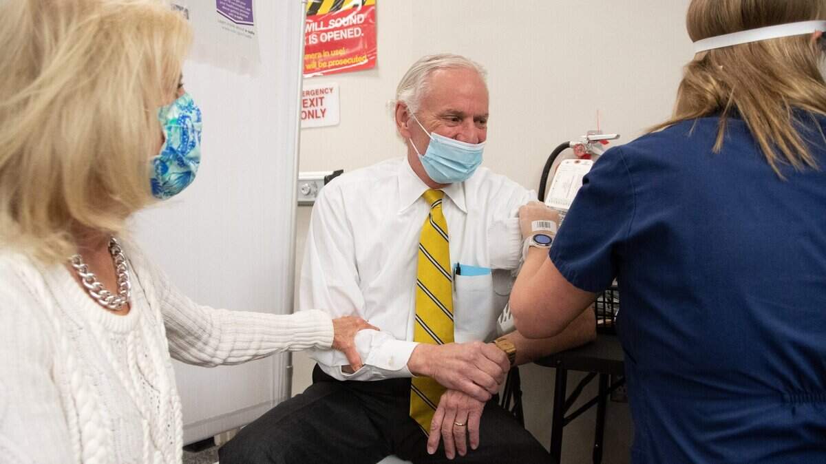 S.C. Gov. Henry McMaster tweeted that he and First Lady Peggy McMaster, left, each received their first dose of the COVID-19 vaccine at CVS Pharmacy on Monday, April 19, 2021.