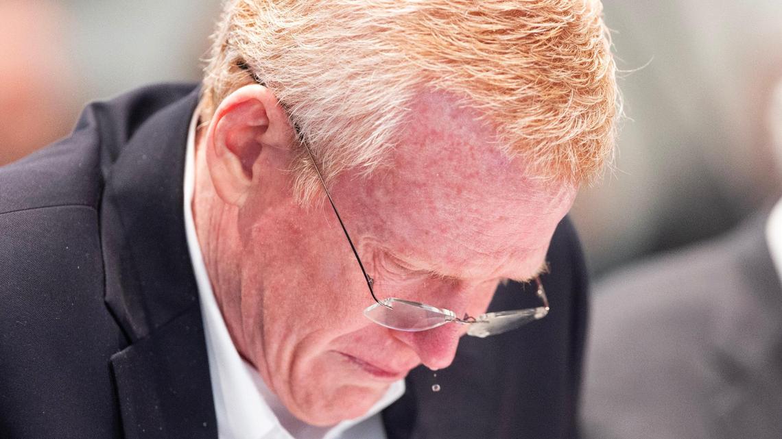 Alex Murdaugh cries as the murder of his wife and son is described by Colleton County Sheriff’s Department Sgt. Daniel Greene during Murdaugh’s trial for murder at the Colleton County Courthouse on Thursday, January 26, 2023. Joshua Boucher/The State/Pool