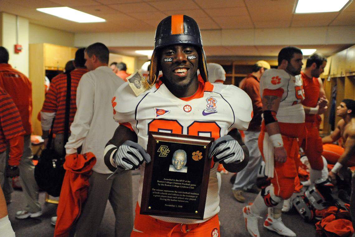 Clemson running back C.J. Spiller smiles after leading the Tigers to a win over Boston College in 2008.