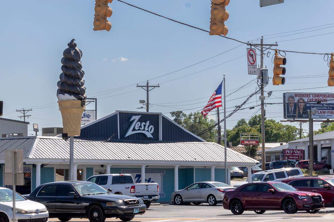Zesto of West Columbia’s iconic cone towers over Triangle City.