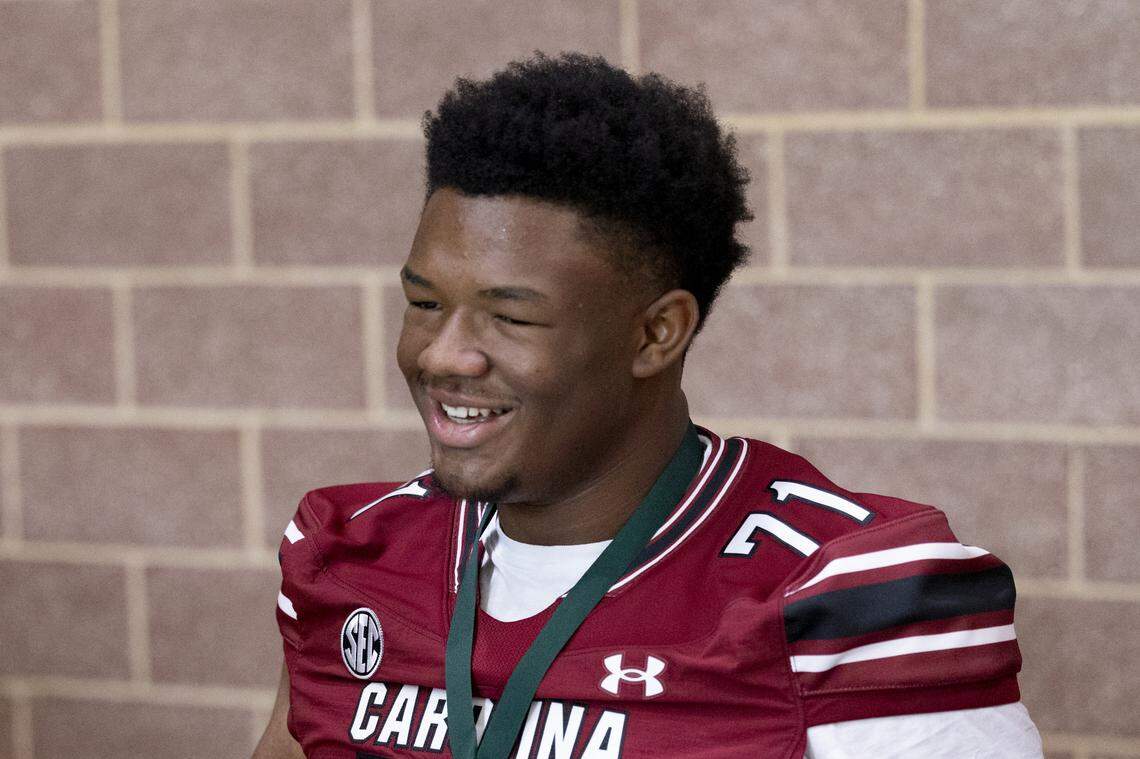South Carolina football freshman Blake Franks (71) appears at the annual Pigskin Poets event held Friday, July 12, 2024 at Drew Wellness Center in Columbia.