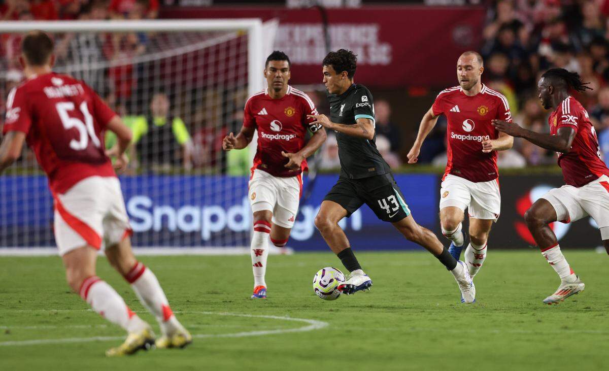 Liverpool midfielder Stefan Bajčetić (43) moves the ball up the field during the Rivals in Red International Friendly soccer match between Manchester United and Liverpool in Columbia on Saturday, August 3, 2024.