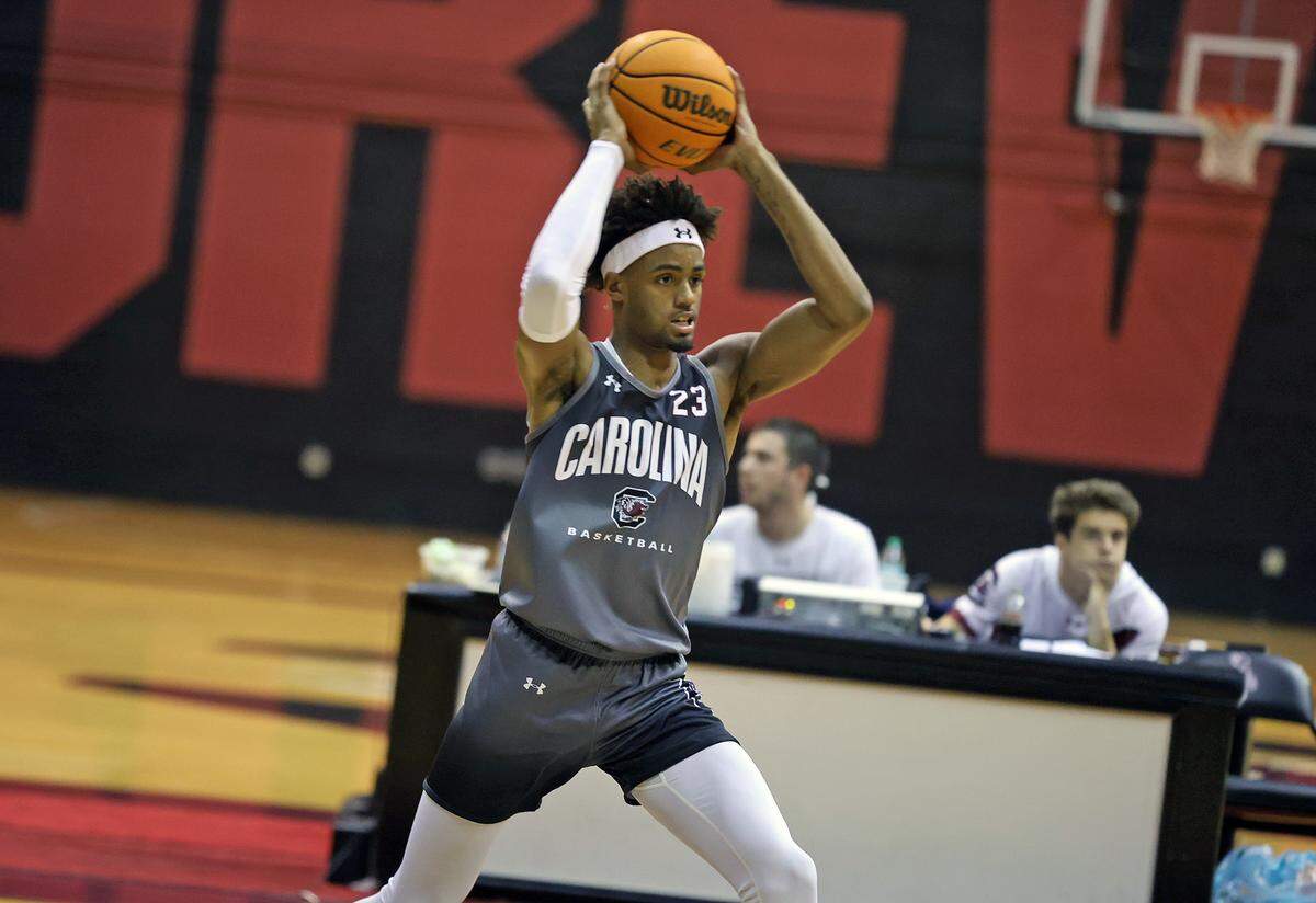 South Carolina’s Cam Scott during a summer men’s basketball practice on Tuesday, July 30, 2024 inside Carolina Coliseum.