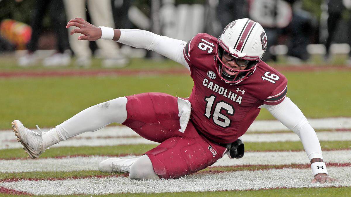 South Carolina’s LaNorris Sellers scores a touchdown during the game against Vanderbilt on Saturday, Nov. 11, 2023 at Williams-Brice Stadium.