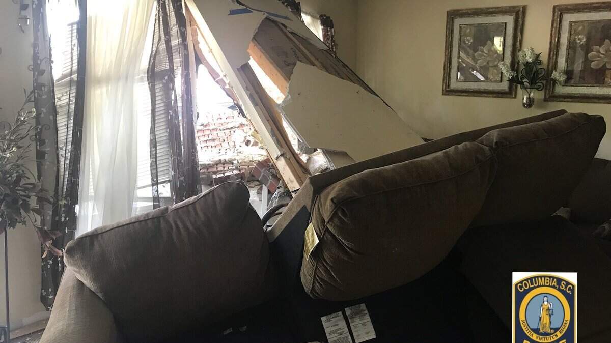 A look at the damaged caused by a car crashing into a Columbia residence.