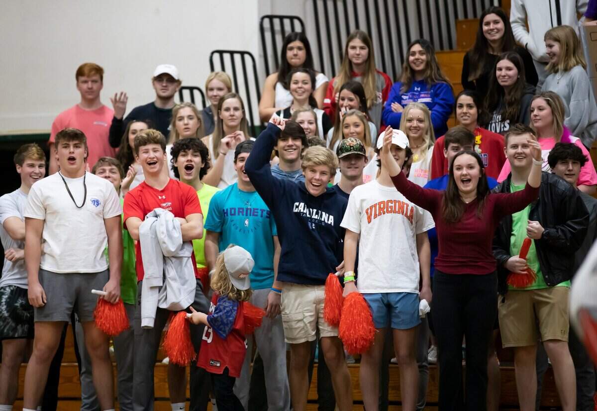 Fans cheer on the Hammond School in the SCISA 2022 Duals State Wrestling Tournament at Ben Lippen on Saturday, February 5, 2022.