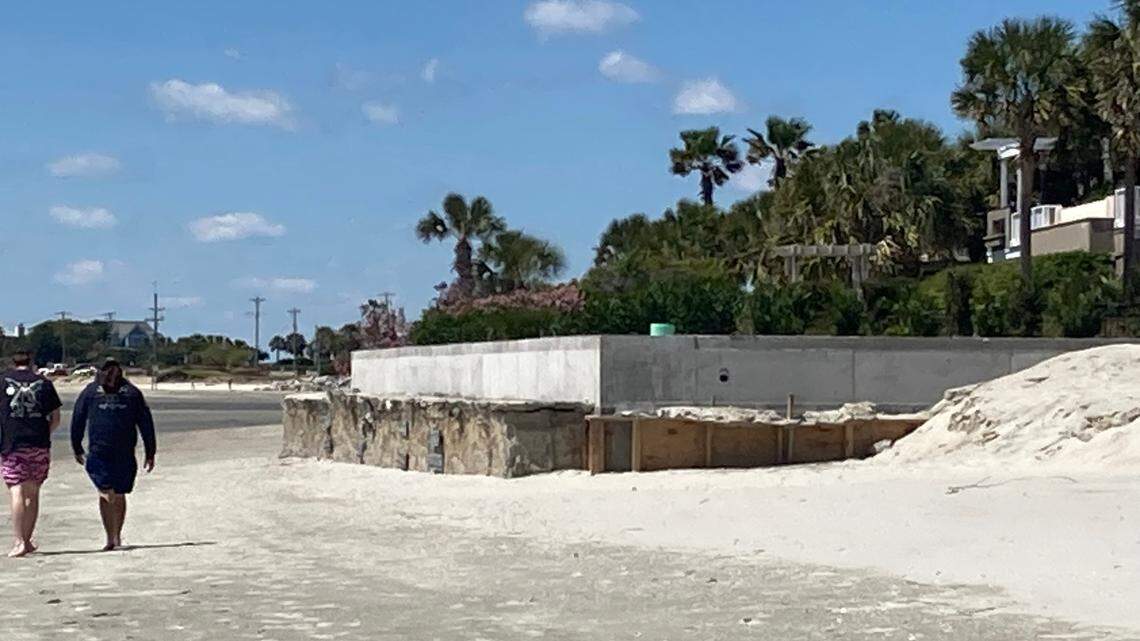 This seawall at the Isle of Palms is part of the ongoing debate over the rights of oceanfront property owners versus protection of the public beach. (Photo from April 2024)