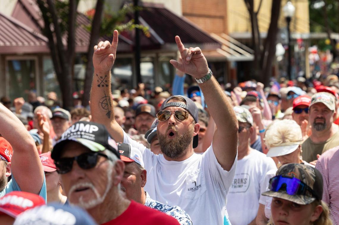 Former President Donald Trump hosts a campaign event in Pickens, South Carolina on Saturday, July 1, 2023.