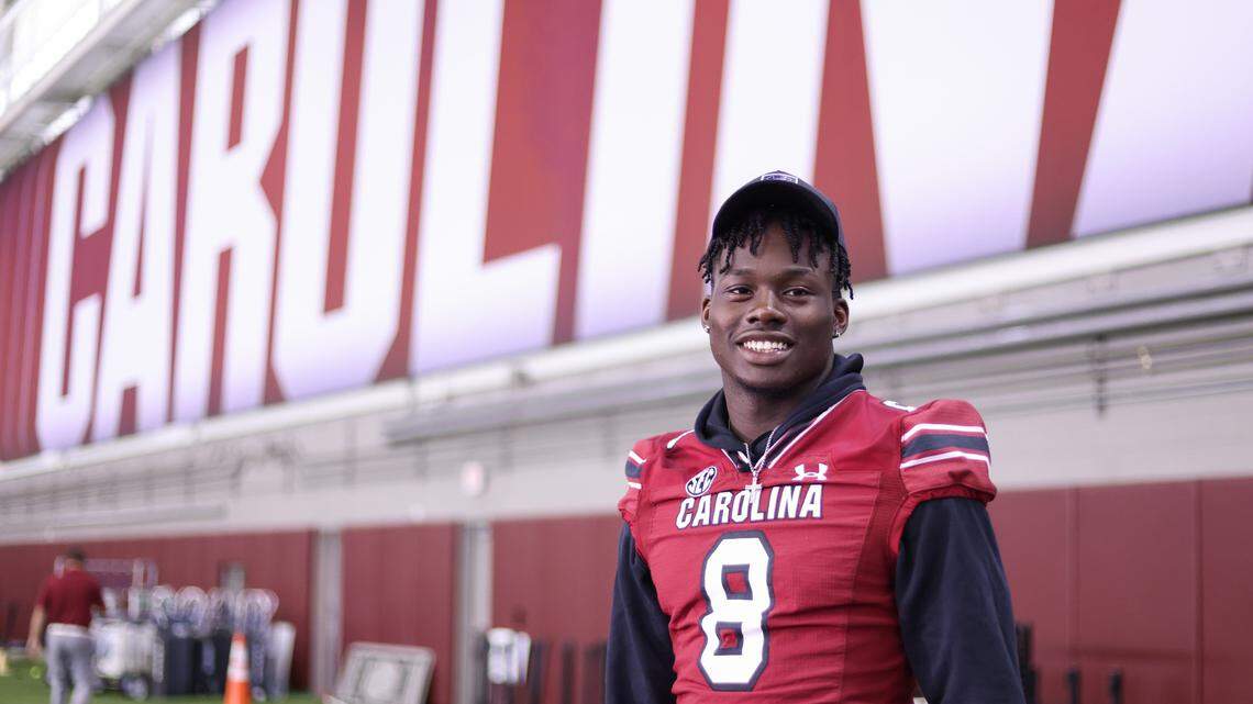 South Carolina wide receiver Nyck Harbor during Media Day at the Spurrier Indoor Practice Facility in Columbia on Thursday, August 3, 2023.