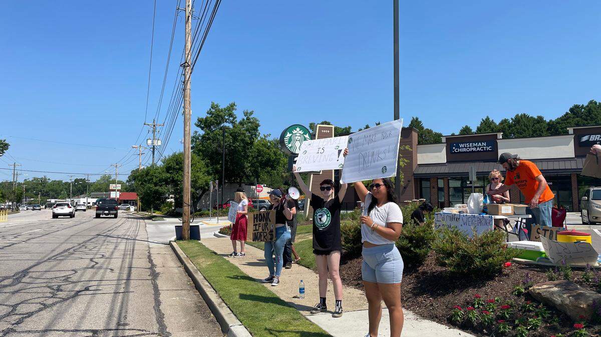 Unionizing workers at the Starbucks on Millwood Drive in Columbia are on their third day of a strike.