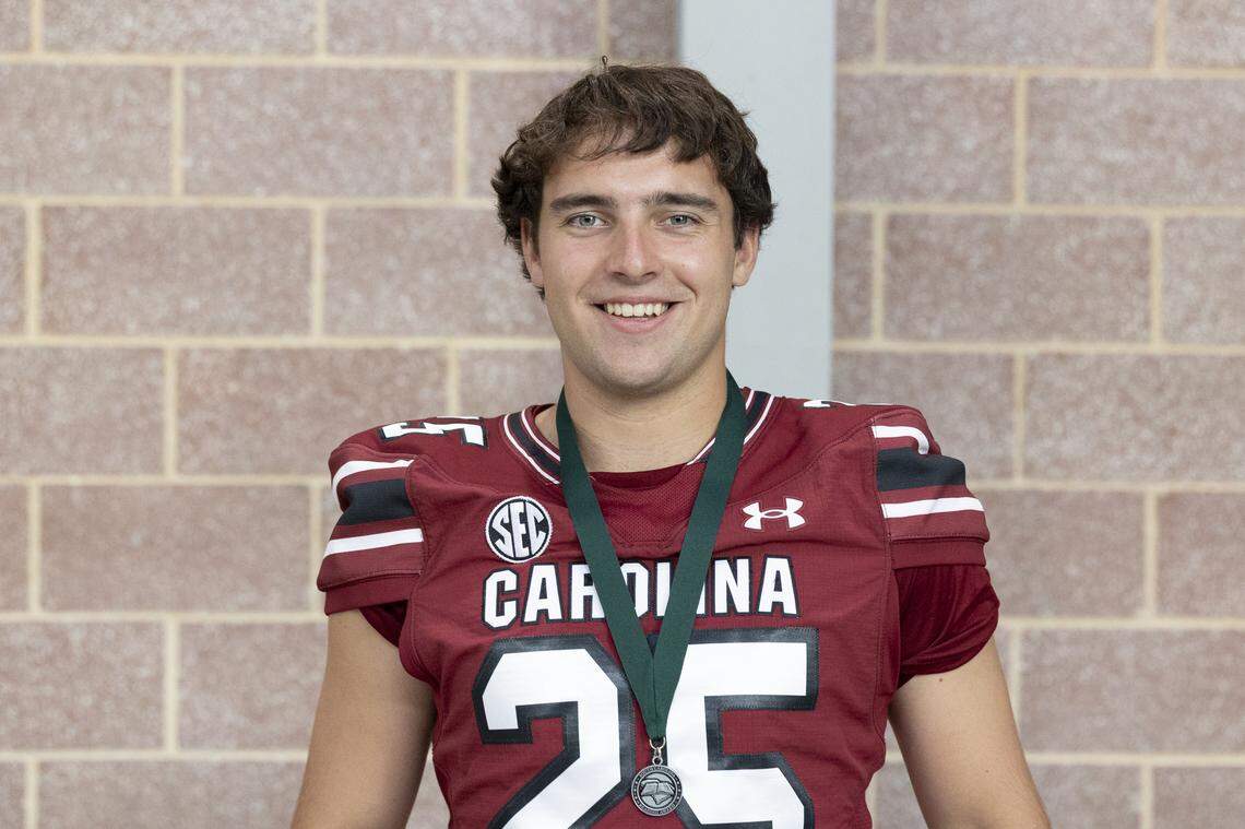 South Carolina football freshman Jimmy Francis (25) appears at the annual Pigskin Poets event held Friday, July 12, 2024 at Drew Wellness Center in Columbia.