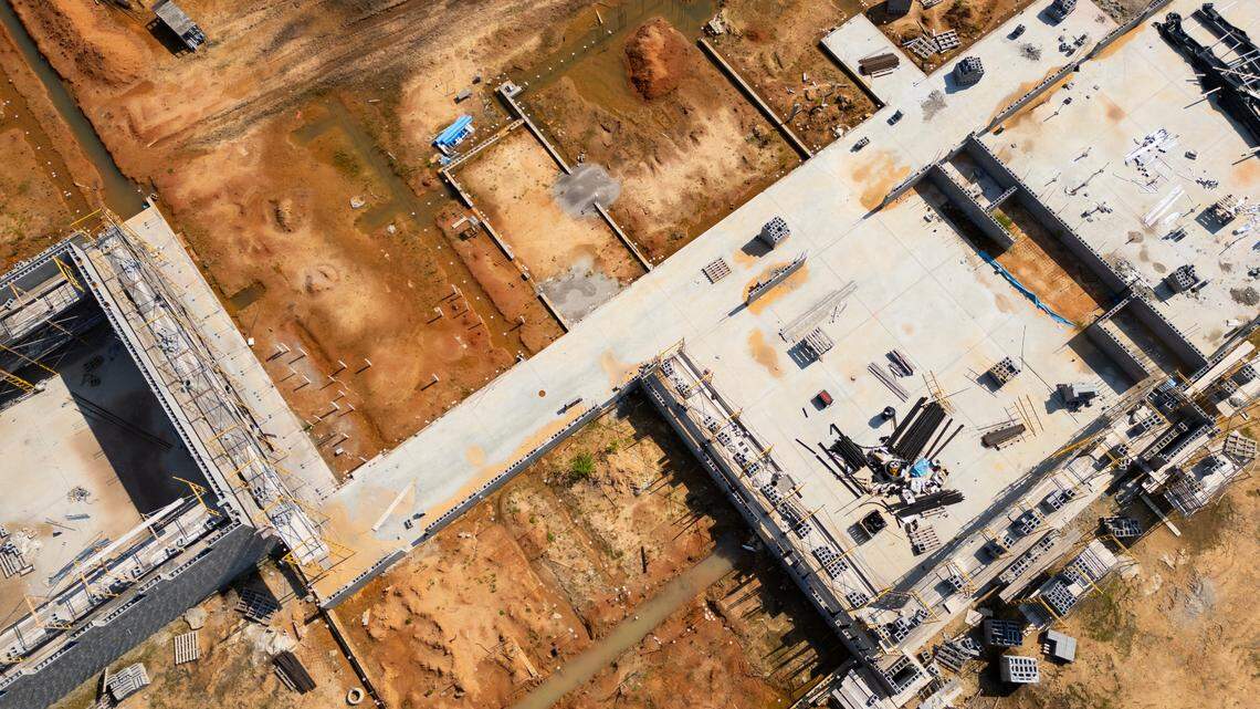 The Vince Ford Early Learning Center, a Richland 1 project whose construction was halted in January, from the air on Friday, August 16, 2024. 