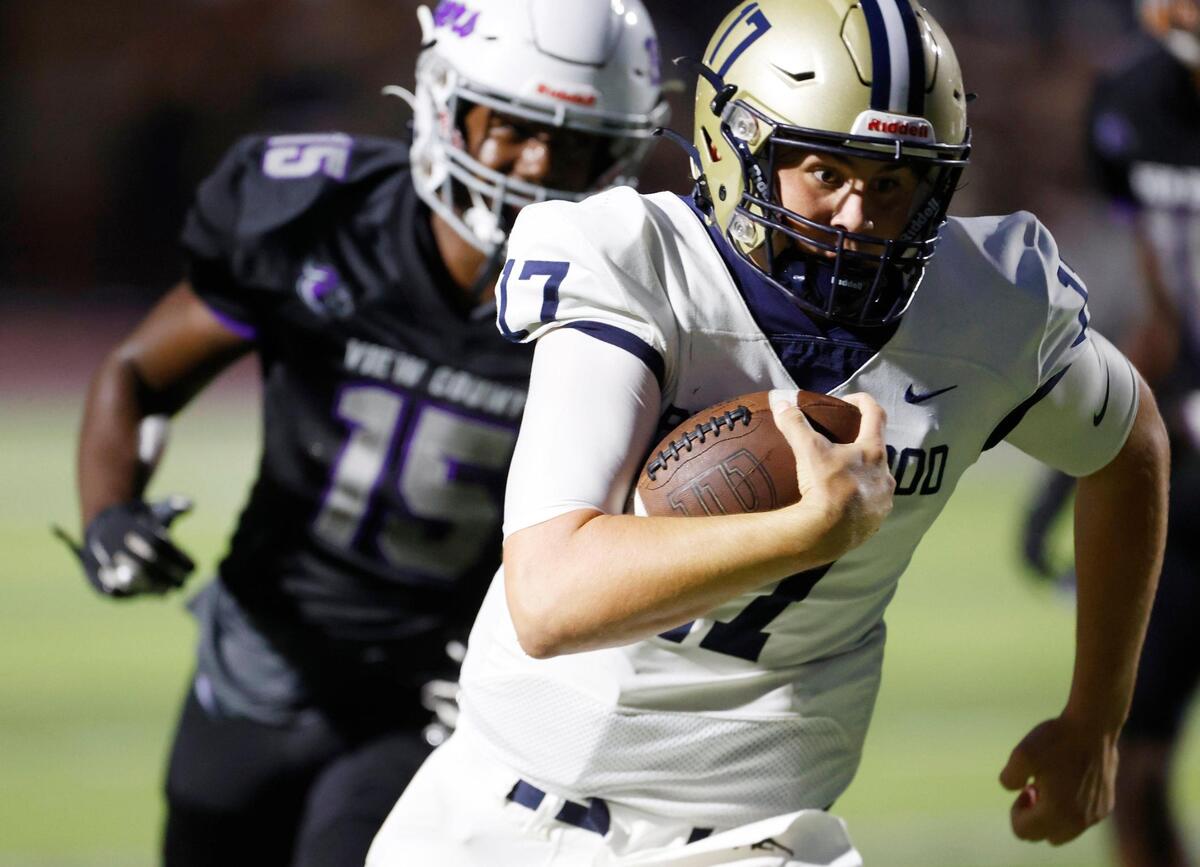 Blythewood High School’s Harrison Collins 17 scores against Ridge View High School on Friday, August 19, 2022.