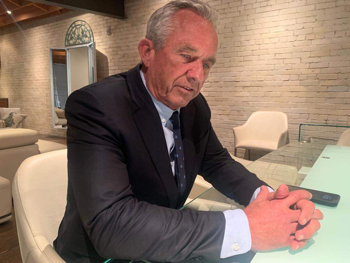 Environmental lawyer Robert Kennedy Jr. discusses why he’s challenging President Joe Biden for the Democratic nomination for president in the 2024 election before a town hall in Greenville, South Carolina on Monday, Aug. 21, 2023.