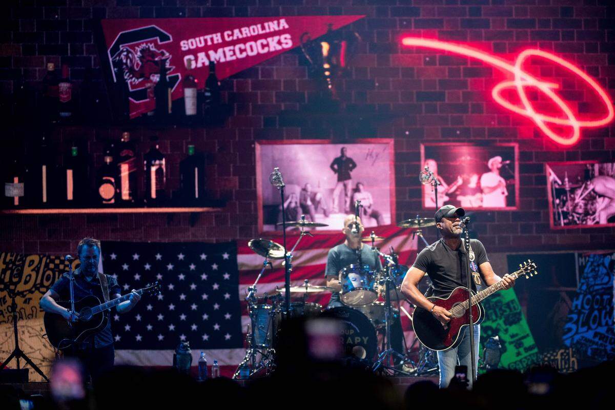 Darius Rucker performs with Hootie and the Blowfish during the first of three shows in their hometown as part of their “Group Therapy Tour” at Colonial Life Arena Wednesday, Sept. 11, 2019, in Columbia, S.C. The band, on hiatus since 2008, formed in 1986 while the members attended the University of South Carolina.