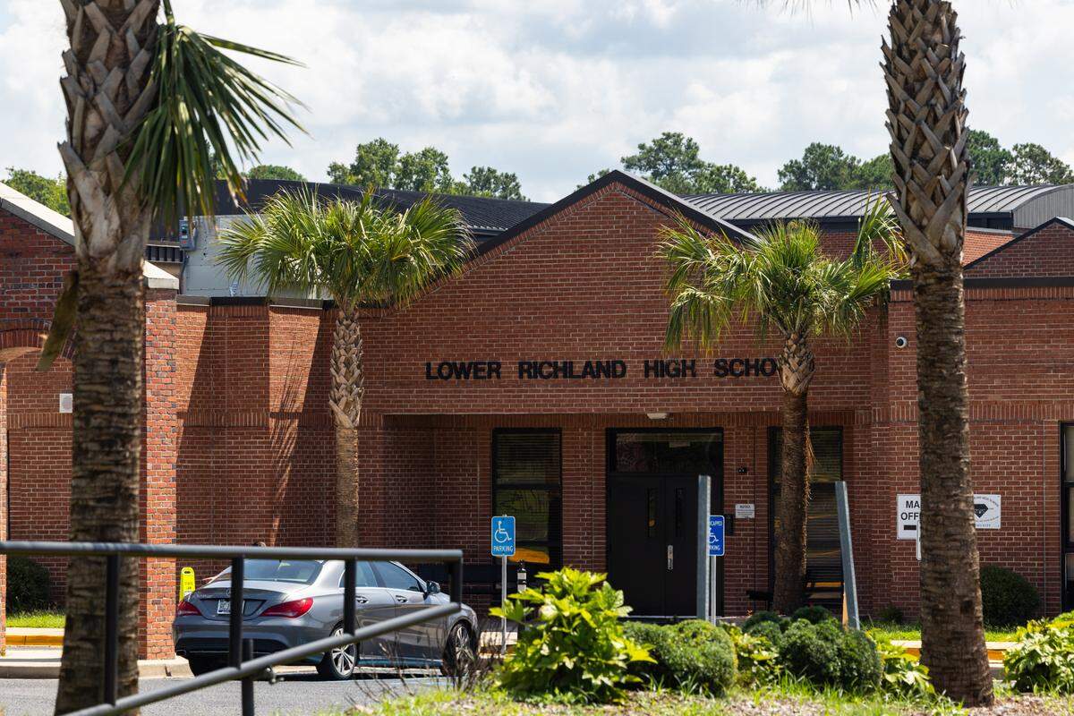 Palm trees grow at Lower Richland High School on Friday, July 18, 2025.