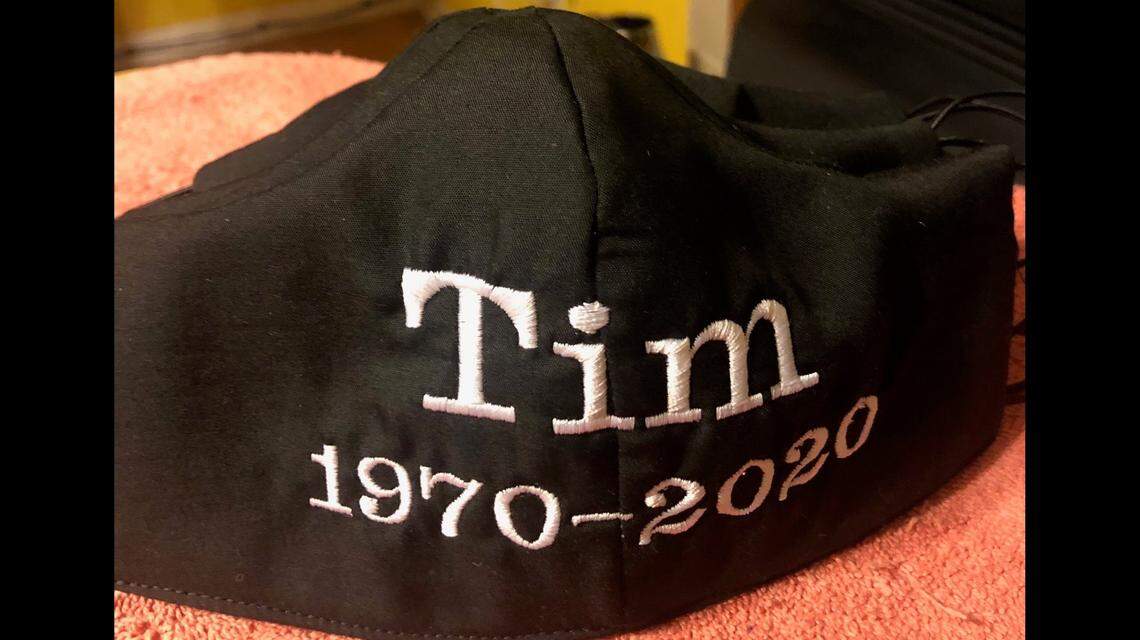 Face masks custom-made for Mack Timothy Brooker’s funeral in August 2020.