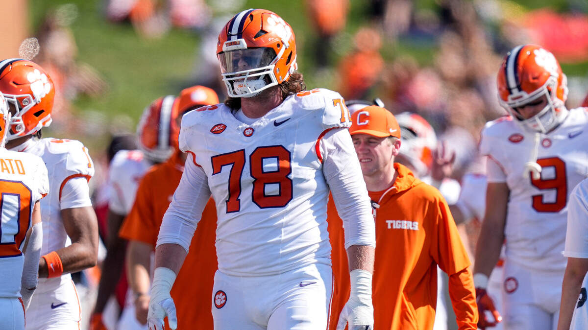 Oct 12, 2024; Winston-Salem, North Carolina, USA; Clemson Tigers offensive lineman Blake Miller (78) during the second half against the Wake Forest Demon Deacons at Allegacy Federal Credit Union Stadium.