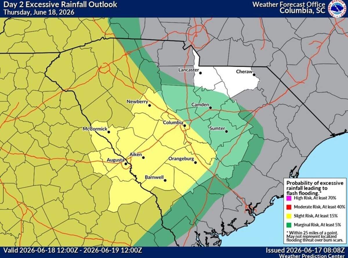 A look at potential excessive rainfall in the Midlands of South Carolina.
